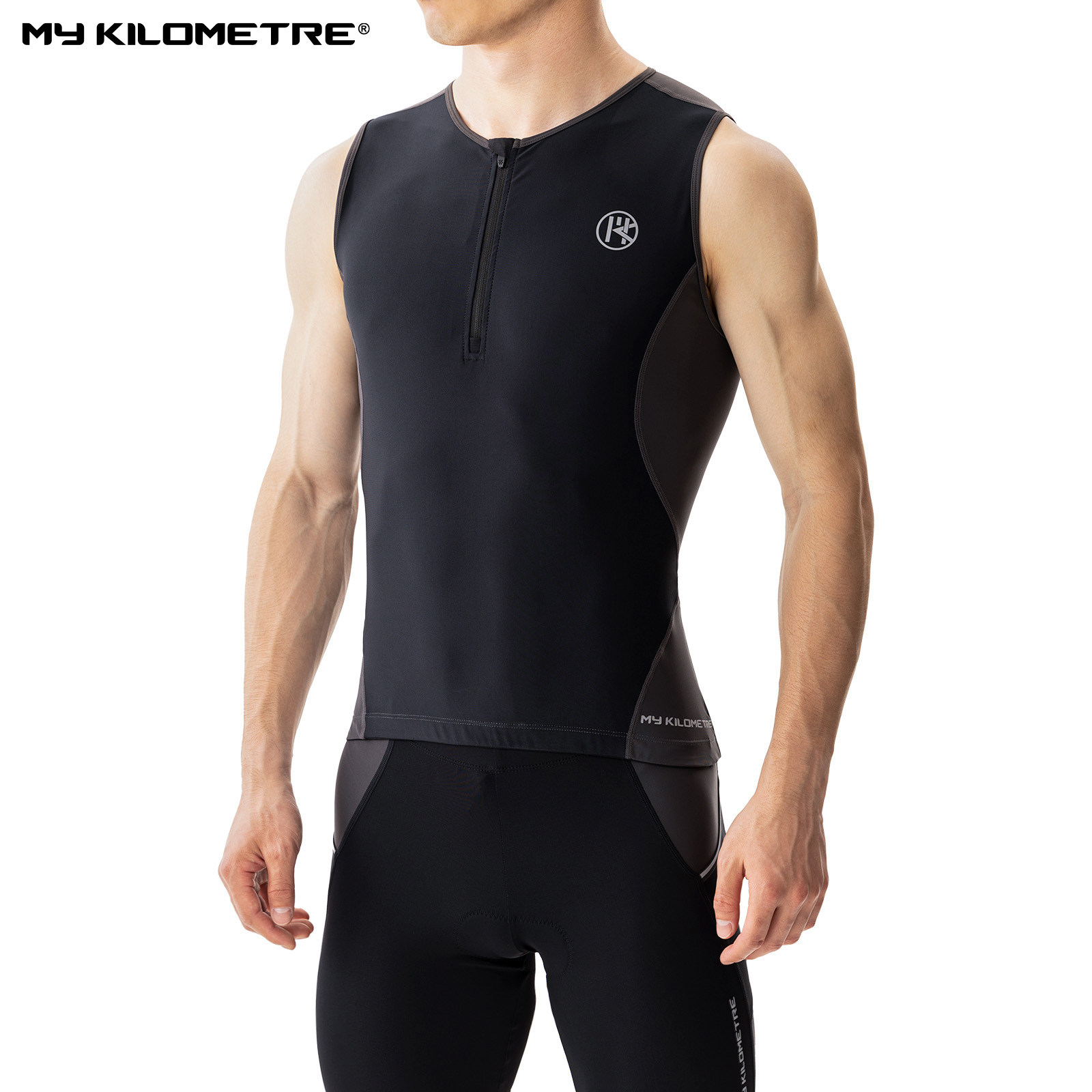 MY KILOMETRE铁人三项服男款无袖上衣速干背心跑步游泳骑行铁三服