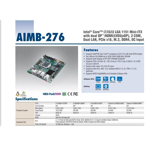 非实价议价议价第8代Intel?Core?i7/i5/i3 LGA1151 Mini-ITX主板A
