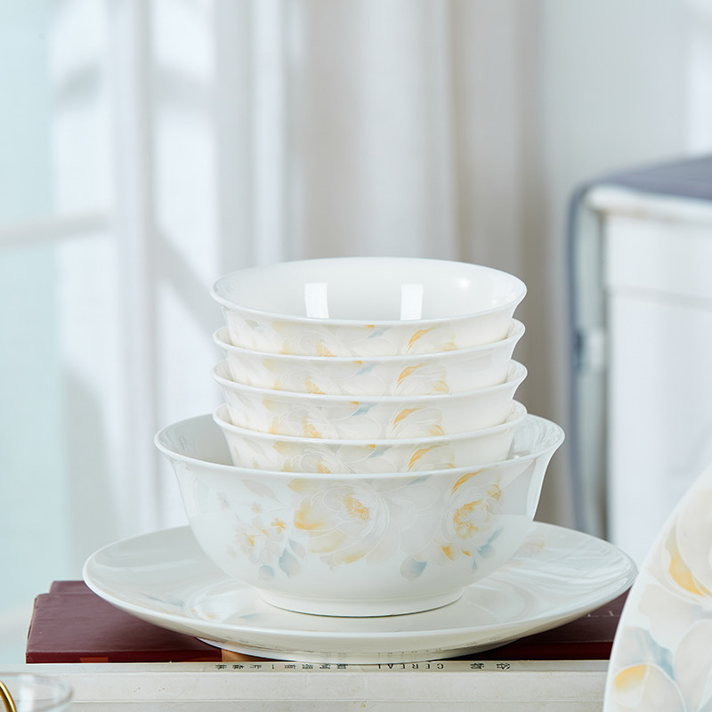 景德镇60件套新中式骨瓷餐具套装碗碟盘家用婚庆乔迁礼品,餐饮具,碗,淘宝优惠券,粉丝福利购,淘宝优惠卷