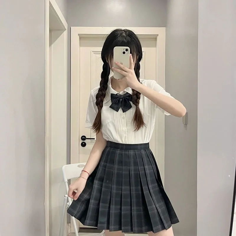 jk衬衫纯色夏季短袖风琴褶日系甜美学院风jk制服正版原创两件套
