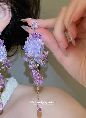 新款韩版时尚琉璃花朵耳环超仙甜美流苏耳坠小众设计感耳钉耳饰女