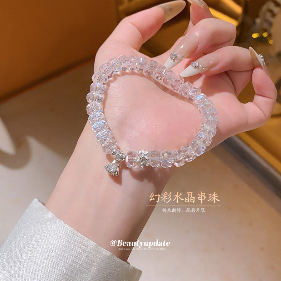 水晶串珠莲花莲蓬吊坠手链时尚简约甜美气质手串轻奢高级感手饰女