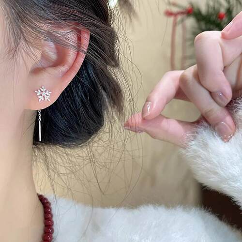 银针冷淡风锆石雪花耳线小众时尚耳环简约百搭设计耳饰轻奢高级感