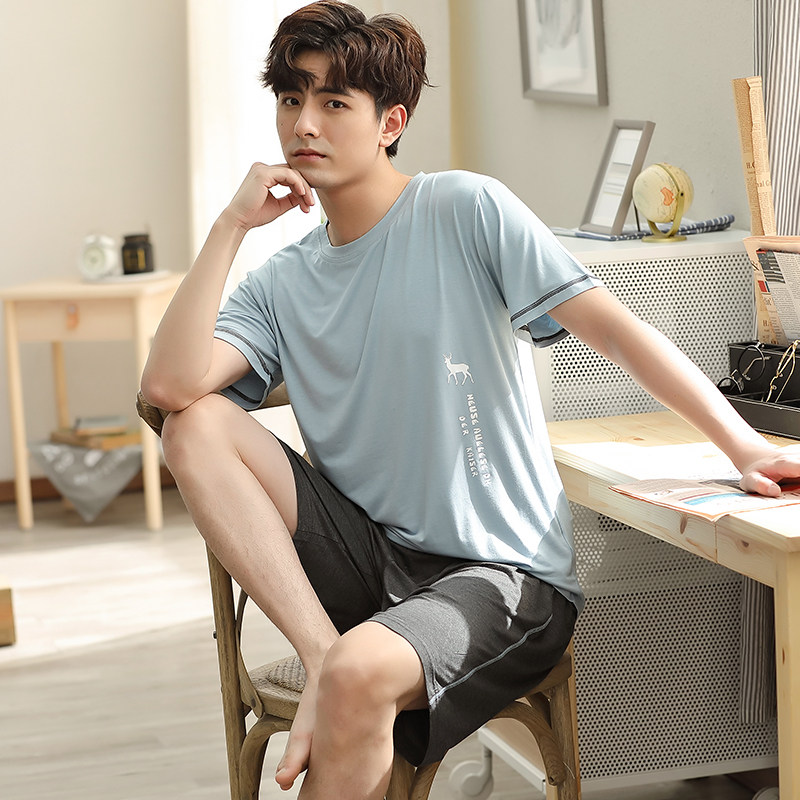睡衣男夏季短袖短裤莫代尔家居服薄款夏天休闲大码男士青年套装