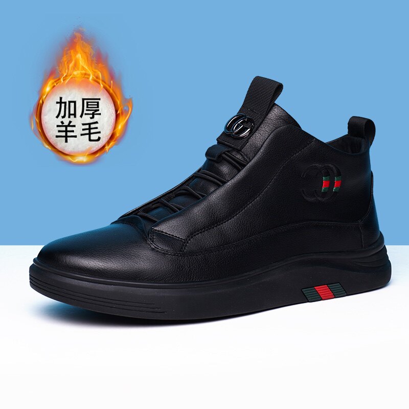 广州男鞋春秋新款保暖加绒真皮