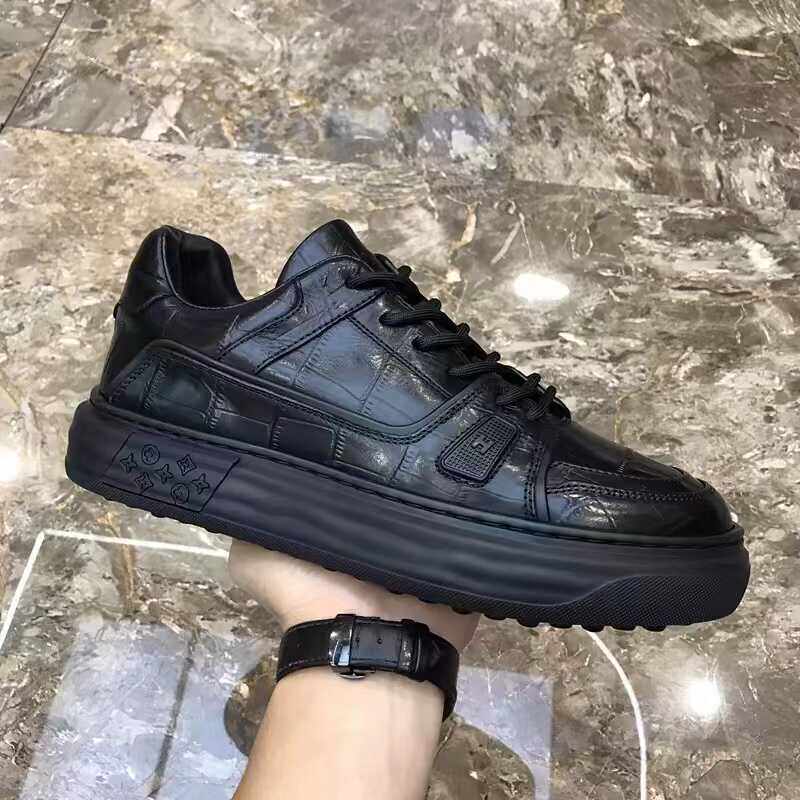 广州真皮男鞋时尚休闲板鞋韩版潮流时尚厚底系带舒适头层牛皮皮鞋