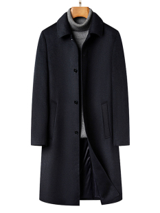 圣彼嘉羊绒大衣男长款过膝商务鹅绒内胆桑蚕丝羊毛尼子风衣外套男