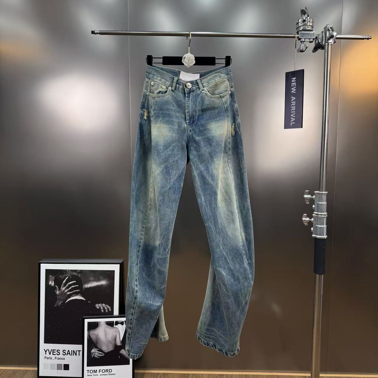 柚子mm2025年秋季美式复古风水洗做弯刀型设计感显瘦百搭牛仔裤