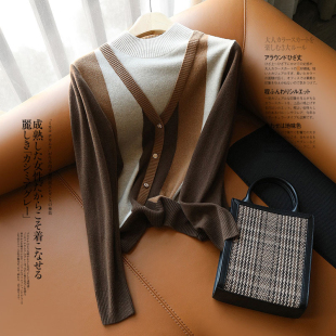 撞色竖条全羊毛针织衫 半高圆领假两件设计 自带段位 洋气有调性