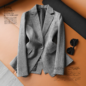 精益求精 西装 质感人字纹羊毛呢 优雅经典 日式 修身 外套女 秋冬