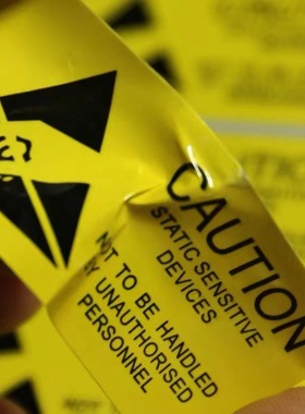 防静电标签不干胶标签CAUTION标签静电警示标示贴IC警示黄色标示