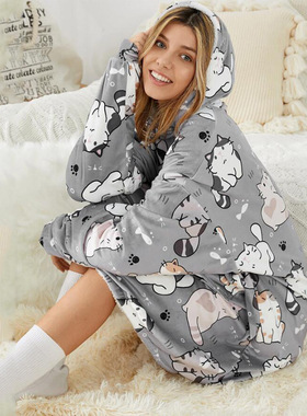 H oodie blanket hoodie亚马逊懒人毯连帽衫情侣家居服TV电视毯