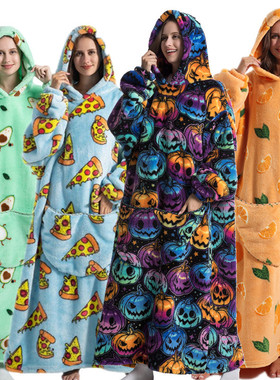 h oodie blanket hoodie oversized2023法兰绒TV毯御寒连帽懒人服