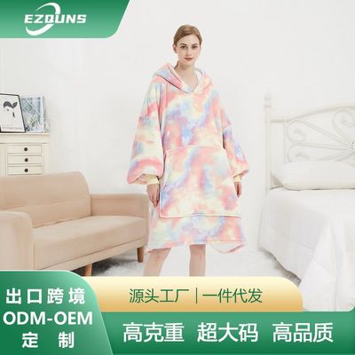 H oodie blanket hoodie couple跨境法兰绒懒人服情侣大码御寒服