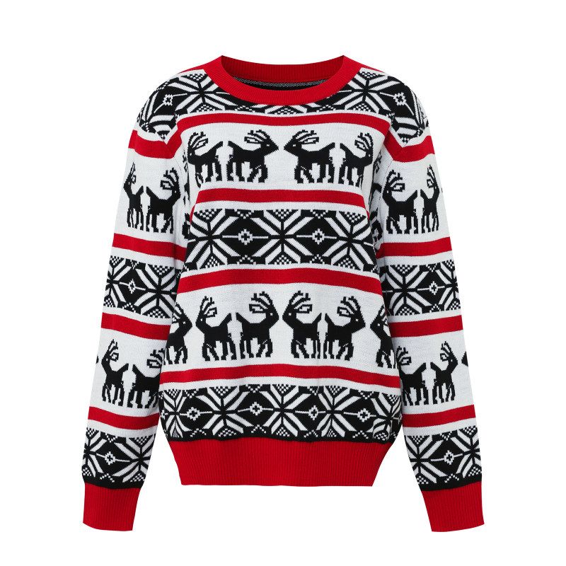 ugly Christmas sweater couple 跨境2025欧美圣诞节情侣提花毛衣