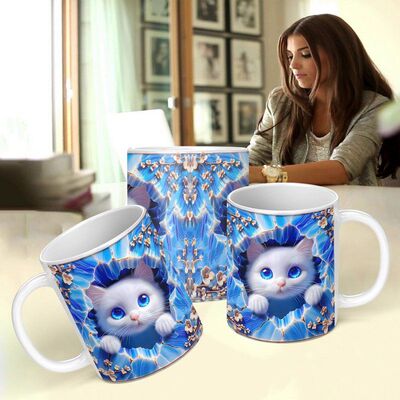 新图案小猫咪Cat陶瓷白色马克杯