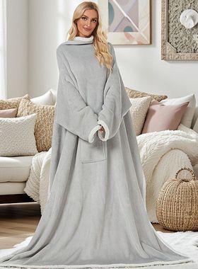 H oodie TV blanket pyjamas oversize跨境澳洲法兰绒睡衣家居服
