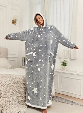 h oodie oversized wearable blanket加厚长跨境可穿毛毯卫衣情侣