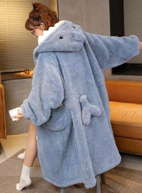 H oodie睡衣blanket hoodie pajamas家居服女睡袍鲨鱼珊瑚绒睡衣