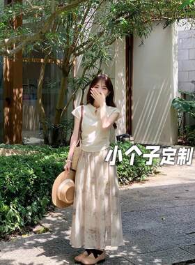 150小矮个子禅意新中式套装女夏季盘扣T恤上衣中长款半身裙两件套