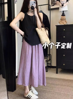 150小矮个子无袖背心上衣女夏季温柔风高腰a字中长款半身裙两件套