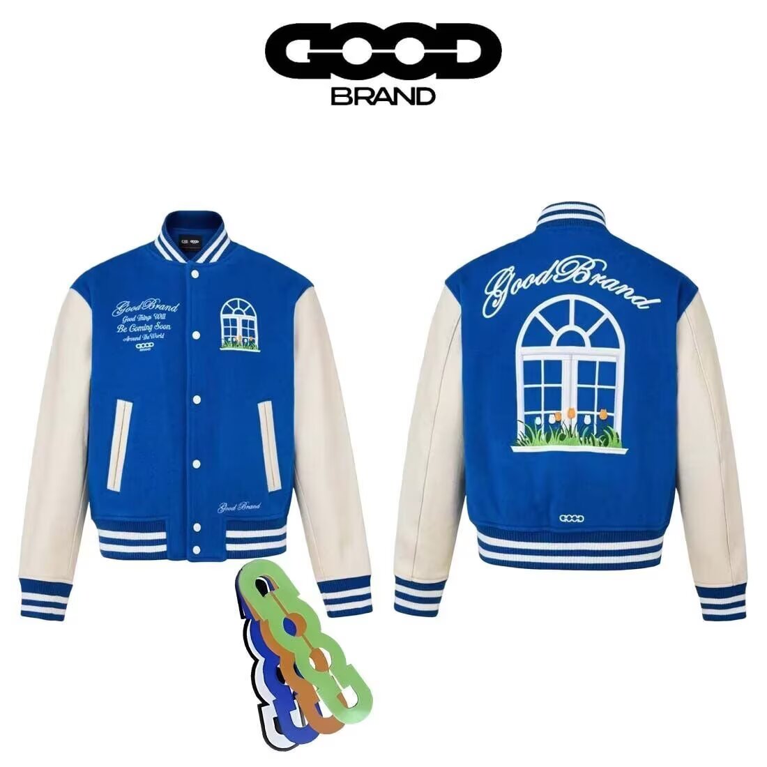 GOODBRAND 庄园物语烫钻重磅重工刺绣拼接棒球服男女同款夹克外套