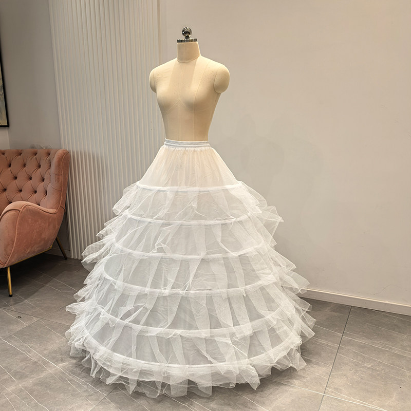 婚纱礼服衬裙白色6钢带蓬蓬纱裙撑齐地弹力腰粗网装饰板撑大礼服