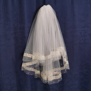 莎娅十年好品质 求婚头纱新娘化妆师用短双层带发梳方便固定新品