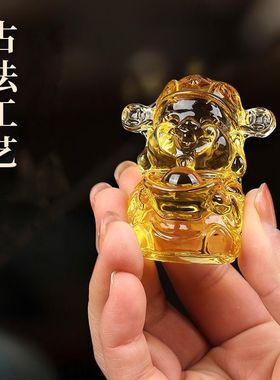 黄水晶财神财神爷办公室摆件客厅装饰品玄关家居五路琉璃招财开业