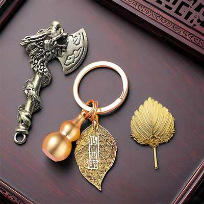 2025新款乙巳蛇年盘龙祥云蒲风叶斧创意钥匙扣挂件