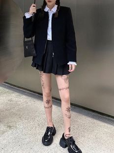 袜时髦百搭 vt薄透肉色字母连裤 现货vetements纹身丝袜 wiwen同款