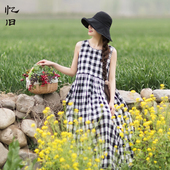 忆旧无袖 连衣裙女夏2025新款 圆领格子长裙设计感小众裙子正反两穿