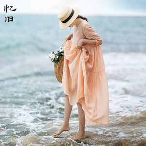 忆旧苎麻长袖连衣裙女2026春夏装新款气质宽松长裙设计感小众裙子