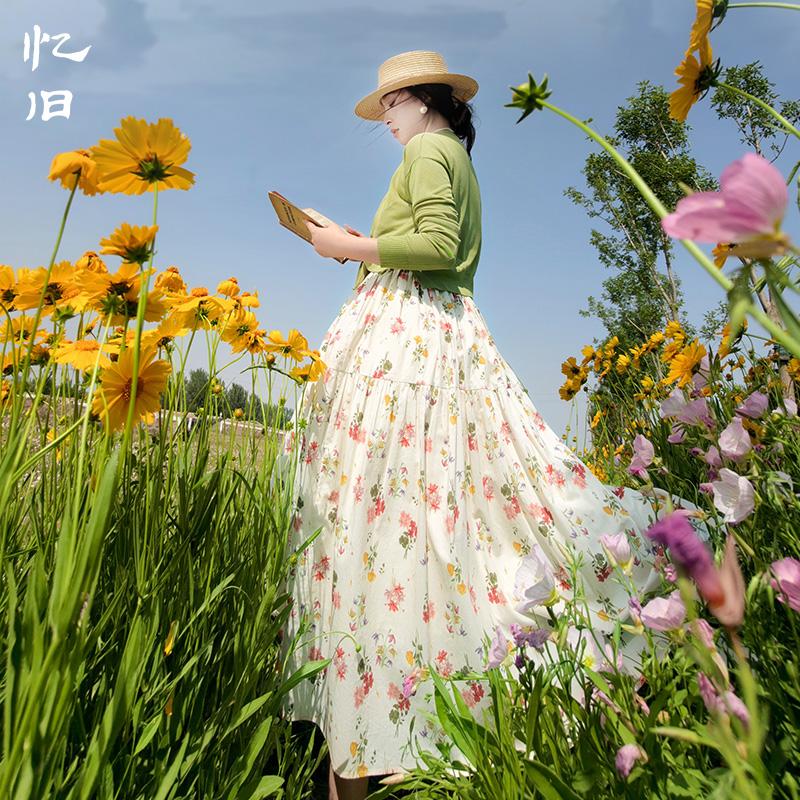 复古花卉印花半身裙女2025夏季款