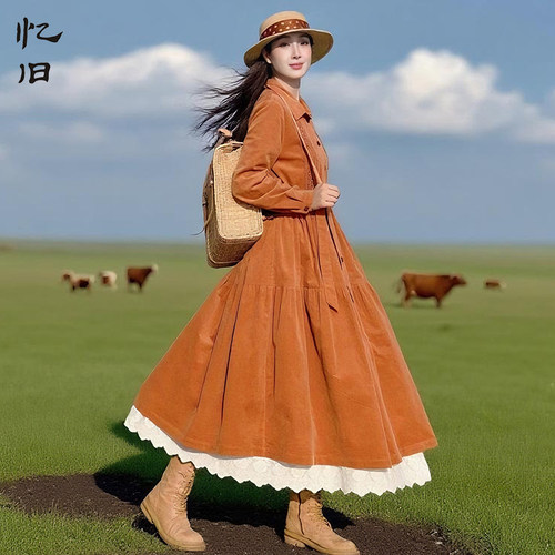 复古灯芯绒风衣外套女秋季纯色款