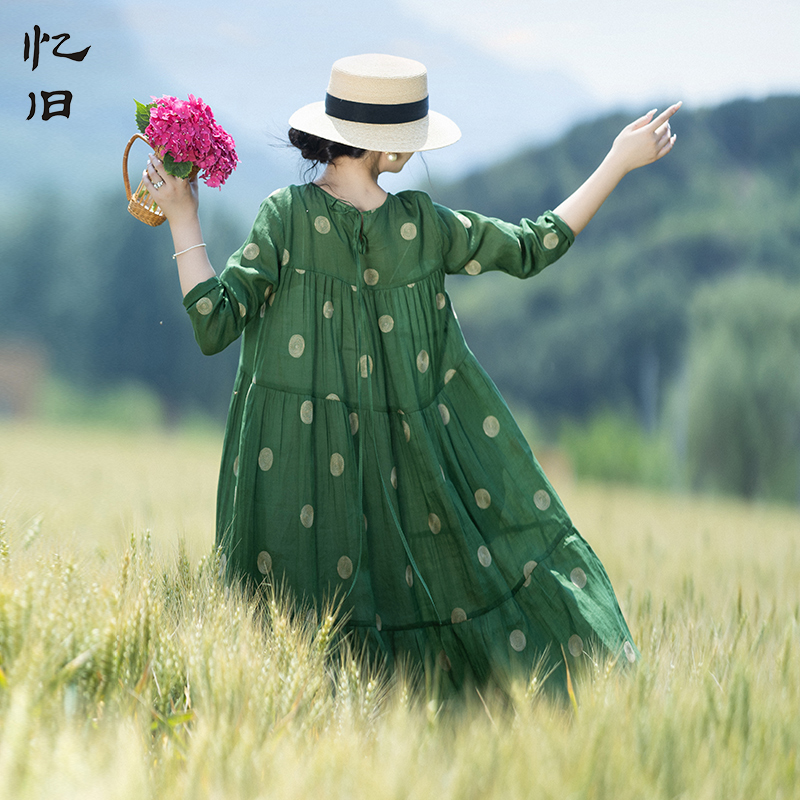 文艺浪漫刺绣绿色连衣裙女夏季款