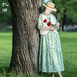 浪漫荷叶边连衣裙长裙女夏季印花