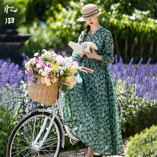 碎花裙新款 天丝连衣裙女夏季 绿色长裙设计感裙子 清宁时光 5折