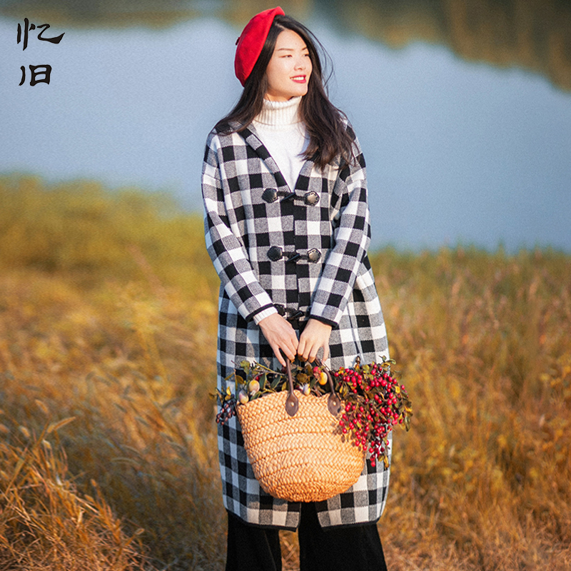 复古连帽针织外套女秋季宽松长款