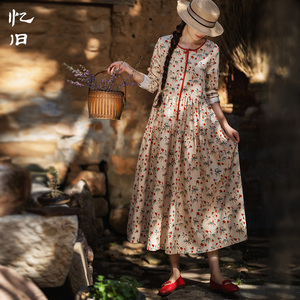 现货【暖阳】秋冬灯芯绒连衣裙女长袖2025新款减龄碎花裙气质长裙