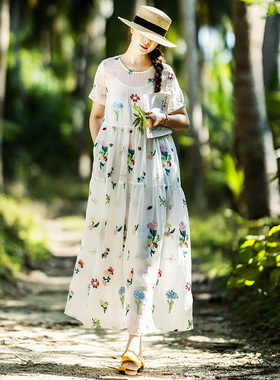 5折【森林之歌】清新白色连衣裙女春夏季2025新款气质刺绣长裙子