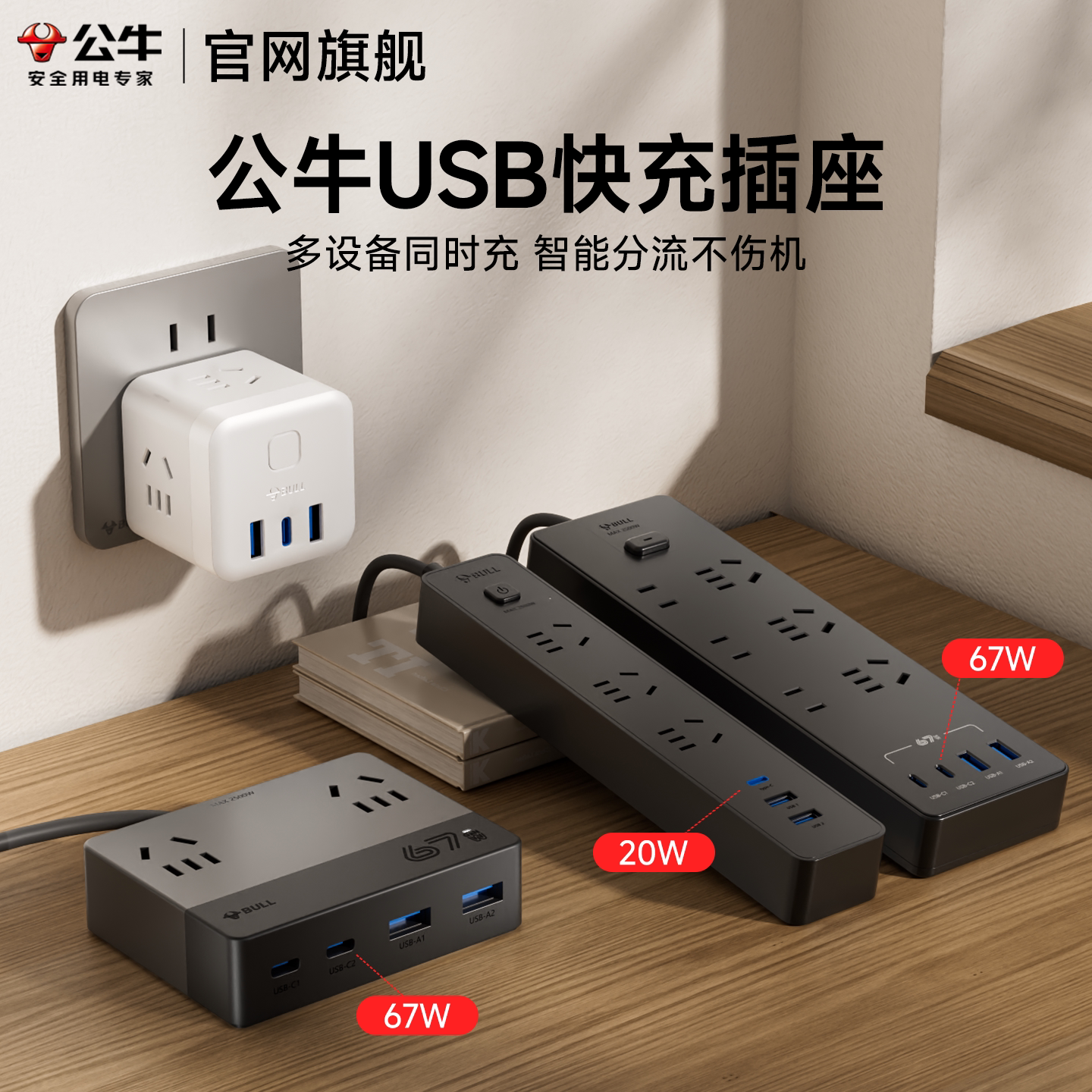 公牛快充插座魔方usb充电排插排多功能孔位笔记本家用拖线接线板图片