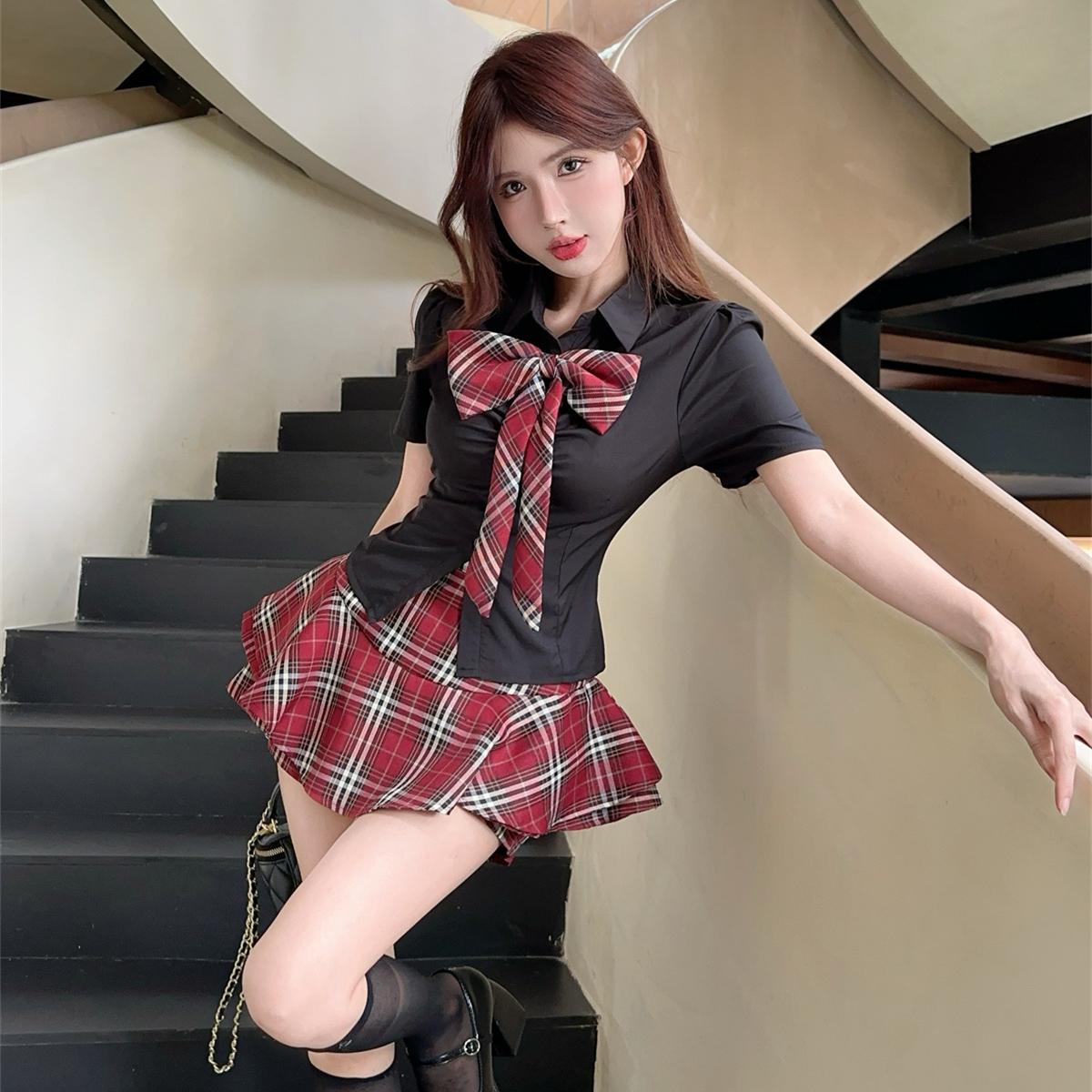 学院风JK辣妹制服套装短袖衬衣女