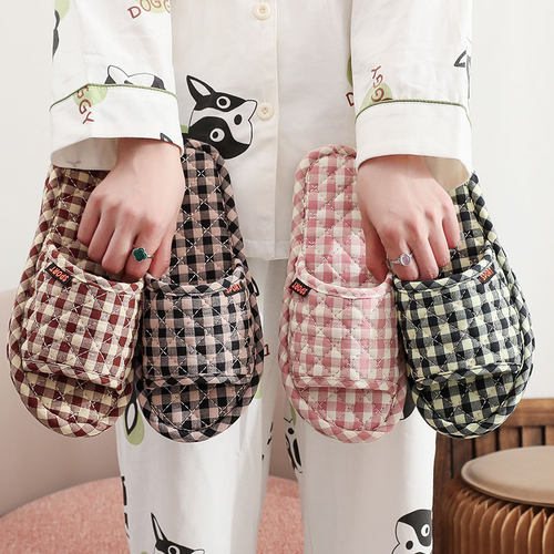 新款居家室内防滑颗粒情侣布艺布底拖鞋女木地板春秋冬季软底可爱