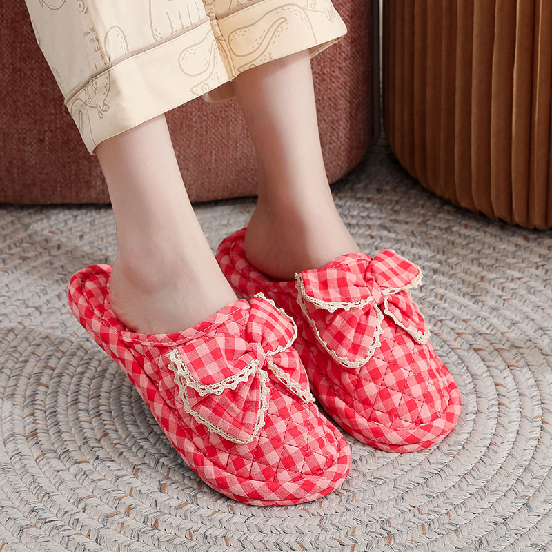 新款可爱情侣包脚保暖布底棉布拖鞋女防滑静音木地板月子鞋秋冬季