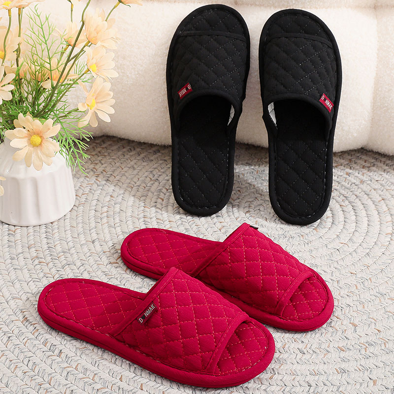 新款百搭时尚情侣防滑颗粒布艺布底拖鞋女木地板静音春秋冬季软底