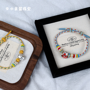 足银999面包超人diy转运珠编手绳纯银卡通人物吊坠手链黄色蓝色