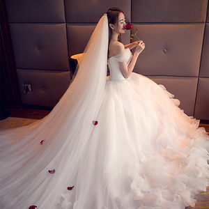 韩式简约新娘头纱双层3米超长拖尾头纱软纱5米10米婚纱头纱裸包邮