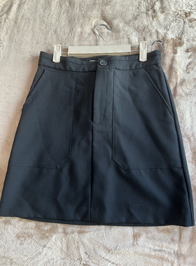 北欧贵牌K 1199元 女生春秋款黑色西裤面料春秋高腰口袋半裙A字裙
