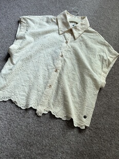 瑞士单 26夏款 唯美森系精美蕾丝 慵懒宽松连肩袖短款 纯棉衬衫